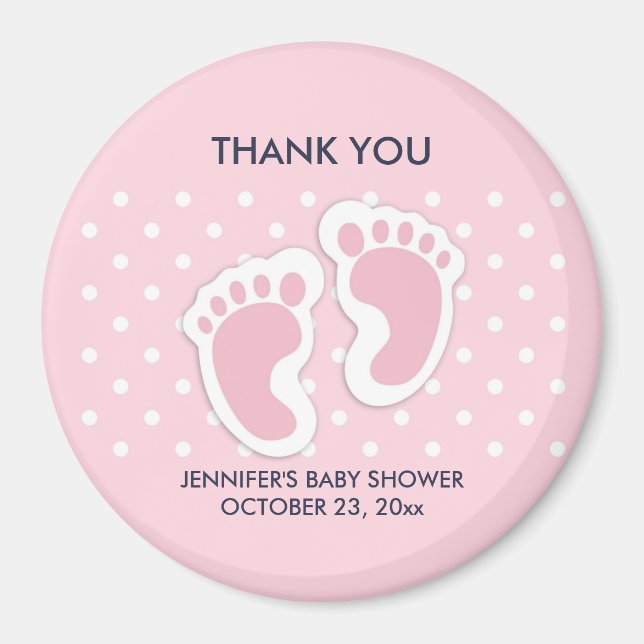Aimant Baby shower d'empreintes de filles mignonnes roses (Devant)