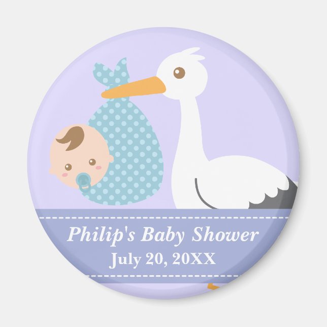 Aimant Baby shower Fête Favor - La cigogne livre bébé gar (Devant)