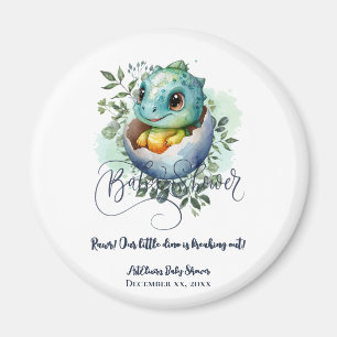 Aimant Baby shower Feuille Dinosaur Oeuf Cute Aquarelle