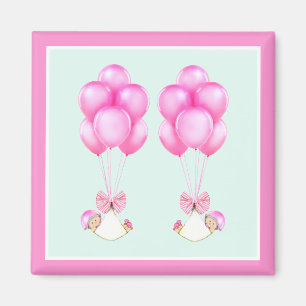 Aimant Baby shower fille jumeaux