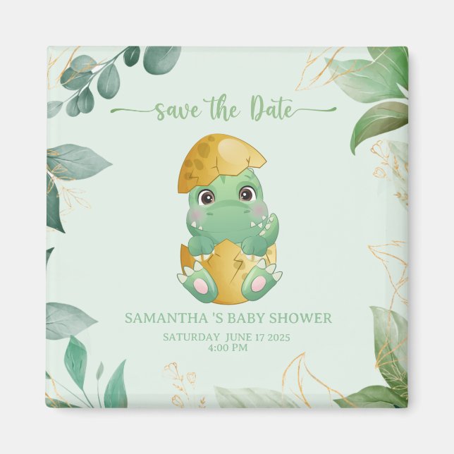 Aimant Baby Shower Garçons Dinosaure Vert Mignon   (Devant)
