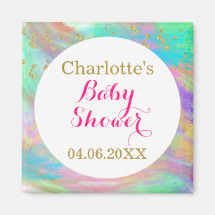 Aimant Baby Shower Licorne Coloré Paillettes Dorées Fille