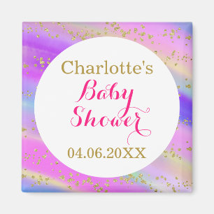 Aimant Baby Shower Licorne Coloré Paillettes Dorées Fille