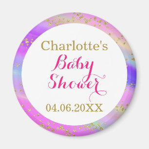 Aimant Baby Shower Licorne Coloré Paillettes Dorées Fille