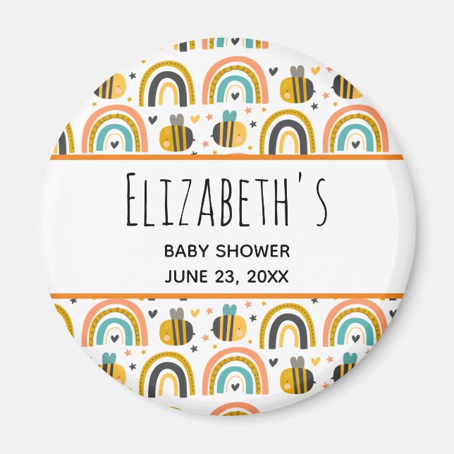 Aimant Baby shower Motif de mignet Bumble Bee et Rainbows (Devant)