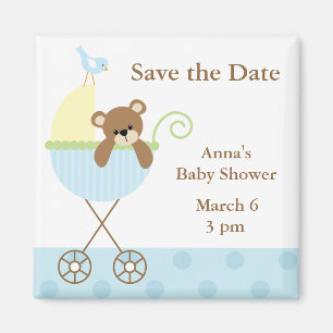 Aimant Baby shower Ours Bleu Enregistrer la date