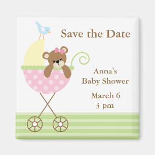 Aimant Baby shower Ours rose Enregistrer la date