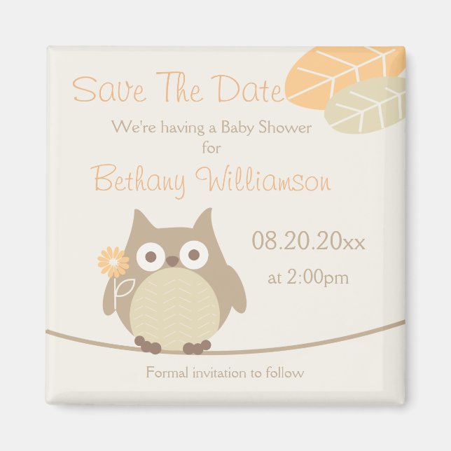 Aimant Baby shower Owl Enregistrer La Date Genre Neutre (Devant)