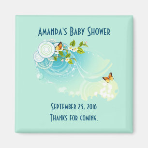 Aimant Baby Shower Papillons et Fleurs