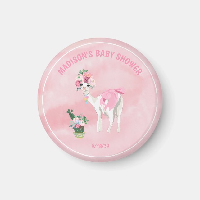 Aimant Baby shower personnalisé Llama Alpaca Girls (Devant)