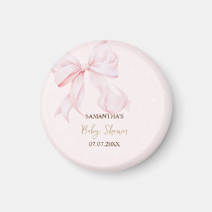 Aimant Baby Shower Rose Aquarelle Ruban Rose à Points