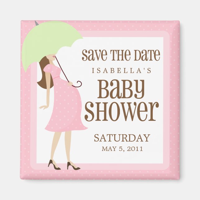 Aimant Baby shower rose Enregistrer la date (Devant)