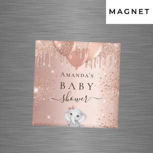Aimant Baby Shower rose gold glitter elephant balloons