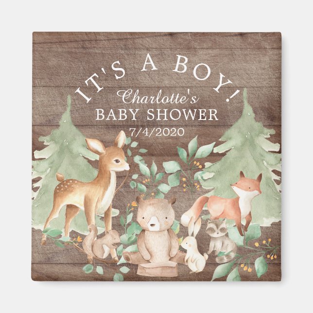 Aimant Baby shower Rustique des animaux de bois Favoriser (Devant)