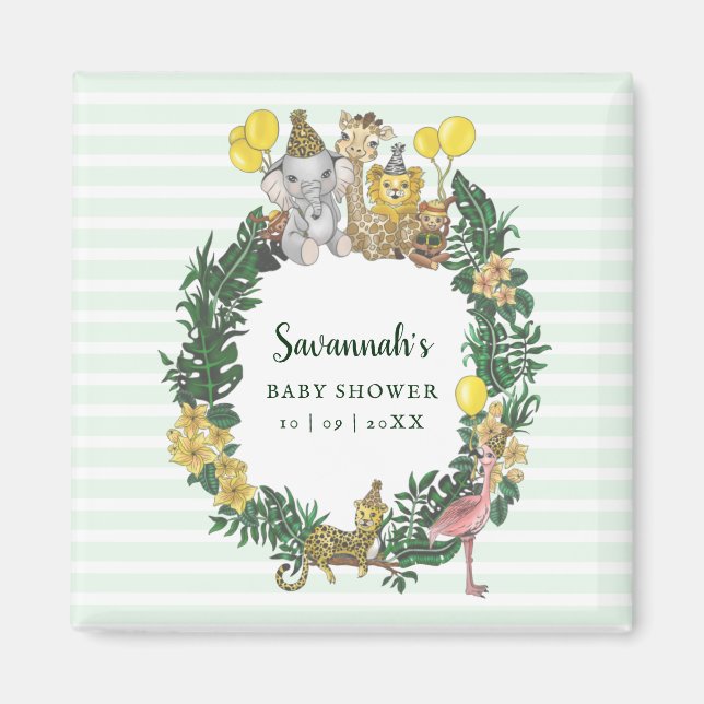 Aimant Baby shower Safari neutre genre Mint Green (Devant)