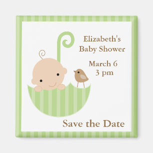Aimant Baby shower vert de neutre de parapluie