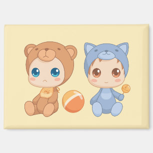 Aimant Baby Twins Bear Chat Jumpsuit sur Jaune