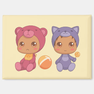 Aimant Baby Twins Ours Chat Jumpsuit 2 Jaune