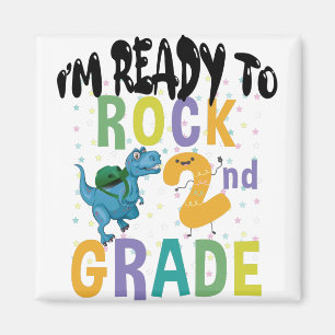 Aimant Back to School I'm Ready To Rock 2nd Grade Dino