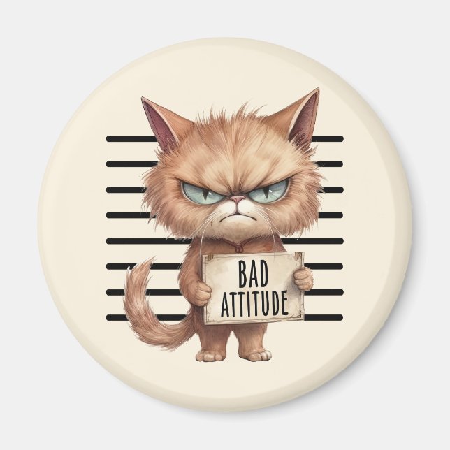 Aimant Bad Attitude Chat Mugshot - Drôle Feline Design (Devant)