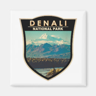 Aimant Badge d'aquarelle du parc national de Denali