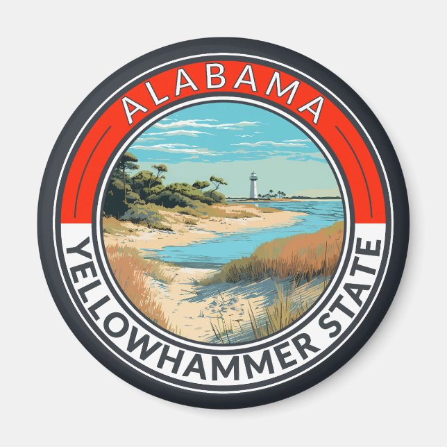 Aimant Badge d'art de voyage en Alabama (Devant)