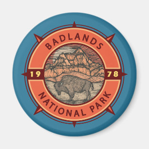 Aimant Badlands National Park Buffalo Retro Compass