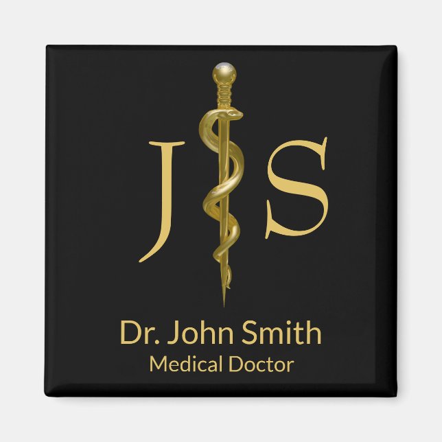 Aimant Bague d'Asclepius Classy Médicale Gold sur Noir (Devant)