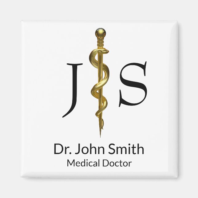 Aimant Baguette d'Asclepius Classy Médicale Gold en blanc (Devant)