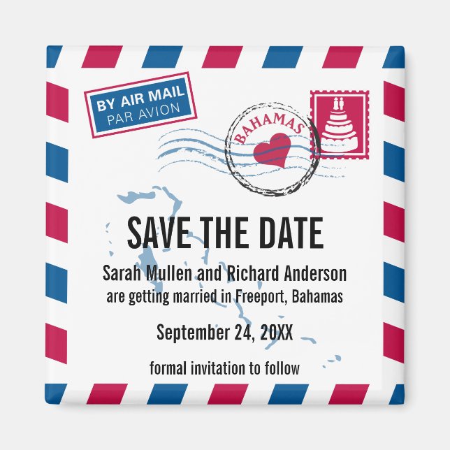 Aimant Bahamas Air Mail Wedding Enregistrer la date (Devant)