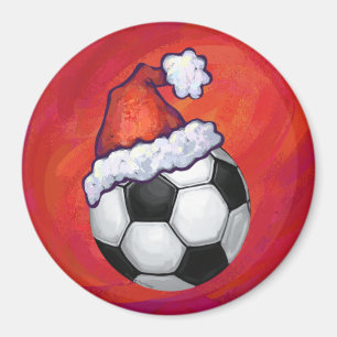 Aimant Bal de football de Santa Hat en rouge