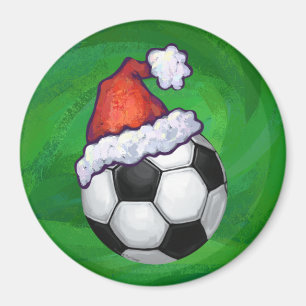 Aimant Bal de football Santa Chapeau sur Vert