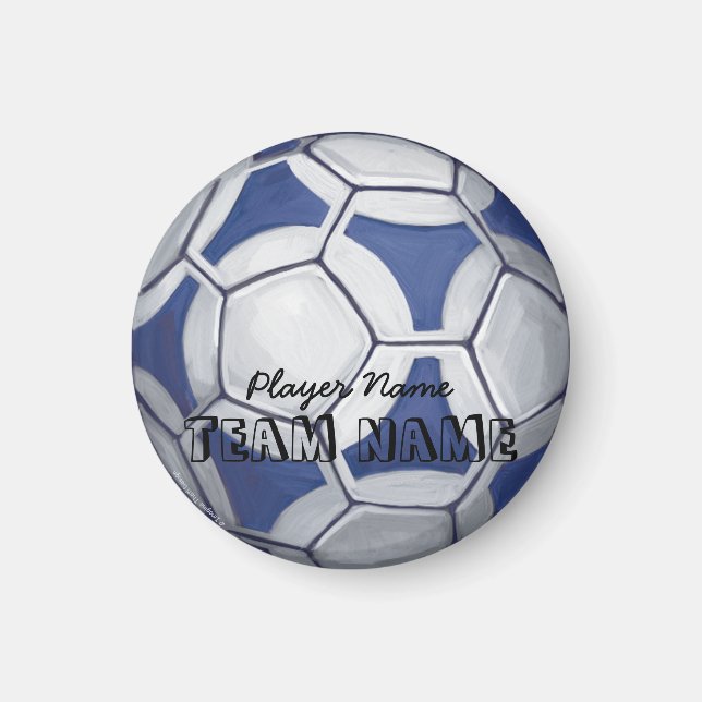 Aimant Bal de soccer bleu et blanc Nom et numéro (Devant)
