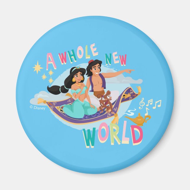 Aimant Balade en tapis Jasmine et Aladdin | Un nouveau mo (Devant)