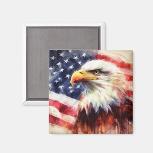 Aimant Bald Eagle avec drapeau des États-Unis d'Amérique
