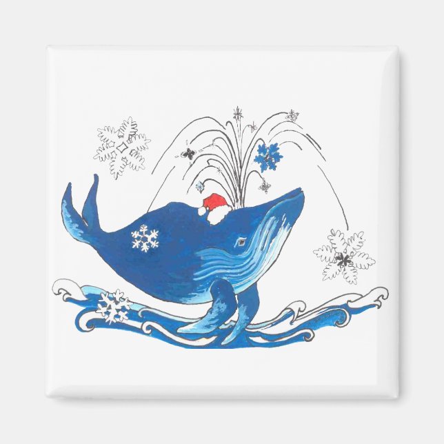 Aimant Baleine de Noël à bosse avec Santas Casquette Floc (Devant)