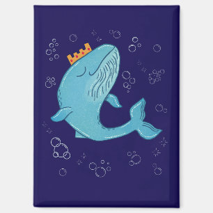 Aimant Baleine Roi avec Couronne Art Populaire Océaniqu