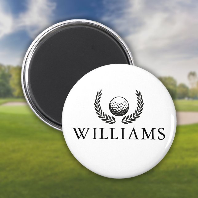 Aimant Balle de Golf et Couronne Nom Personnalisé  (Golf Ball And Wreath Custom Name Magnet)