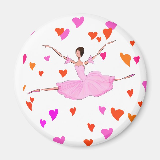 Aimant Ballerina danser dans les Coeurs Colorés (Devant)