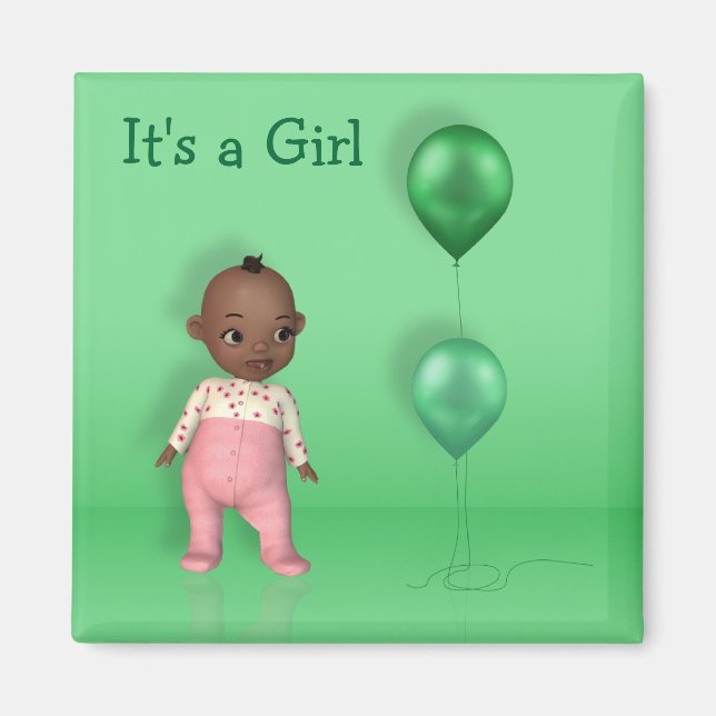 Aimant Ballons Bébés afro-américains - C'est une fille (Devant)