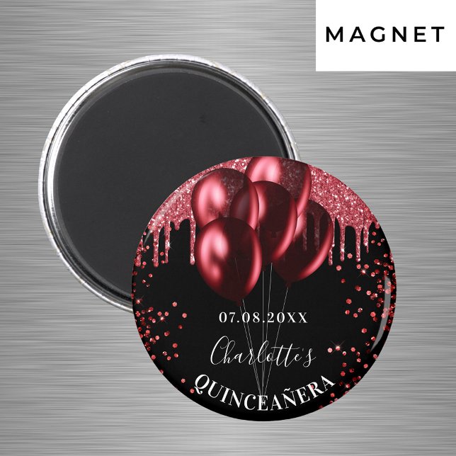 Aimant Ballons de Quinceanera noirs rouges pailletés (Créateur téléchargé)