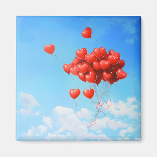Aimant Ballons rouges en forme de coeur volant vers le