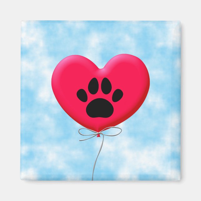 Aimant Balloon en forme de coeur avec Empreinte de patte  (Devant)