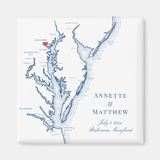 Aimant Baltimore Maryland Chesapeake Bay Carte Mariage (Devant)