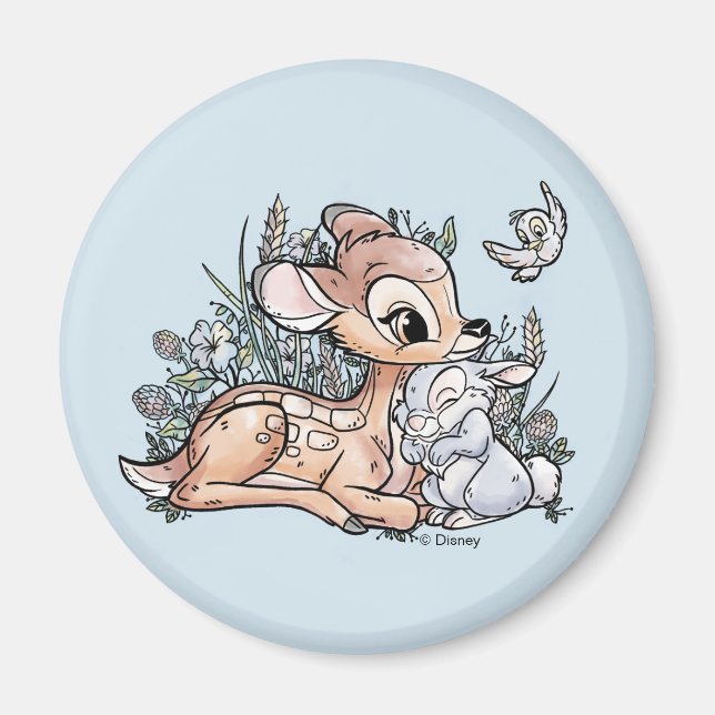 Aimant Bambi & Thumper Assis Dans Les Fleurs (Devant)