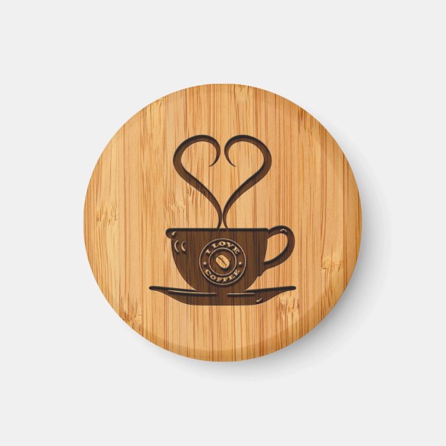 Aimant Bambou Look & gravé mignon I Love Coffee (Devant)