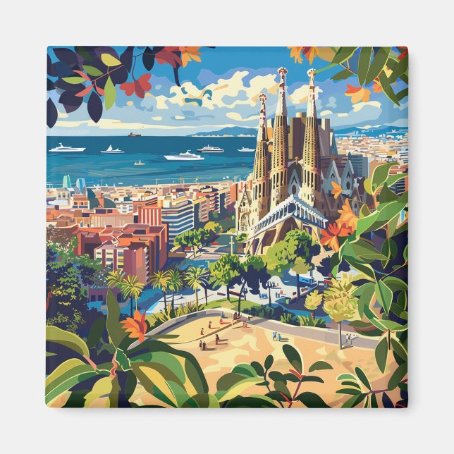 Aimant Barcelona, Park Guell, Sagrada Familia, Imán, Souv (Devant)