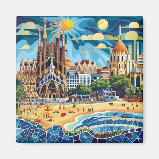 Aimant Barcelona, Park Guell, Sagrada Familia, Souvenir (Devant)