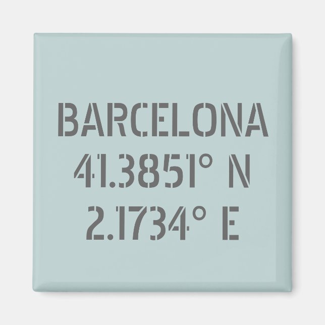 Aimant Barcelone Espagne Latitude et Longitude (Devant)