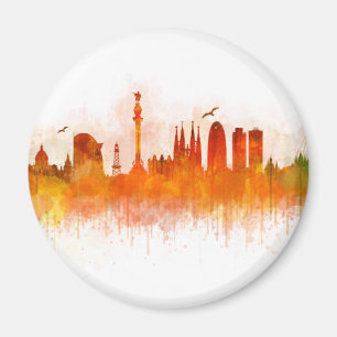 Aimant Barcelone Skyline watercolor v03